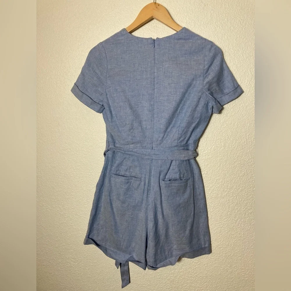 Banana Republic blue linen cotton blend wrap Romper jumpsuit shorts size 0